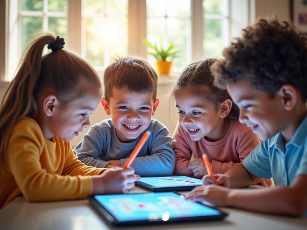 Niños usando aplicaciones educativas interactivas