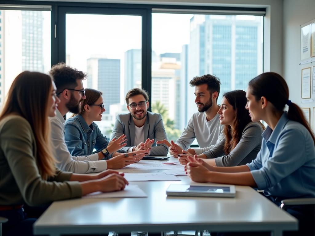 Equipo de desarrolladores y educadores en oficina de Guadalajara
